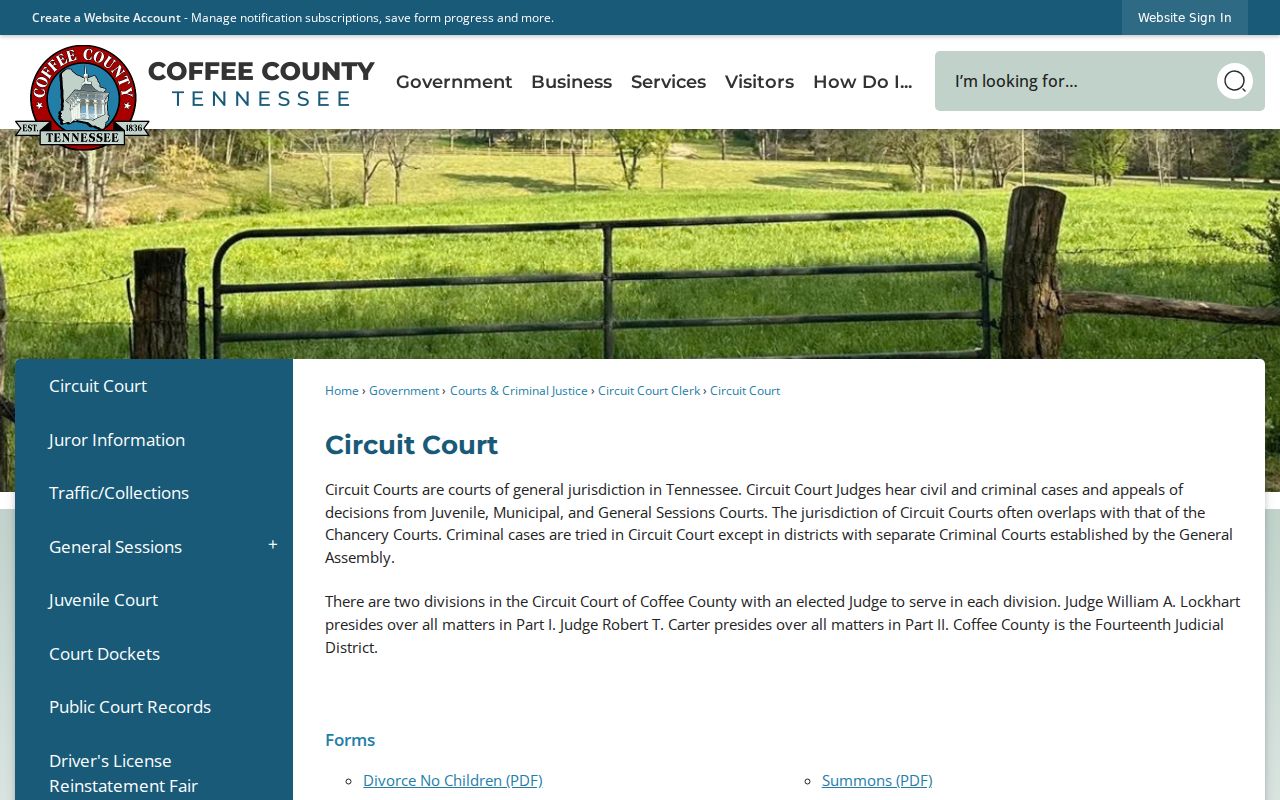 Coffee County arrest warrants: Circuit Court divisions and local rules