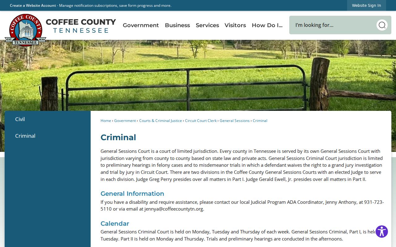 Coffee County bench warrants: General Sessions criminal jurisdiction page