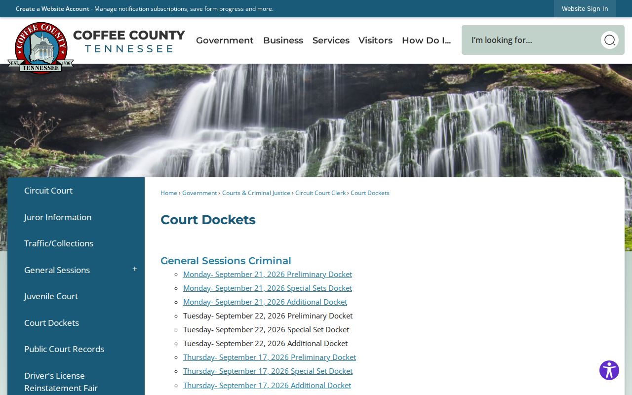 Coffee County warrant search records: dated court docket index