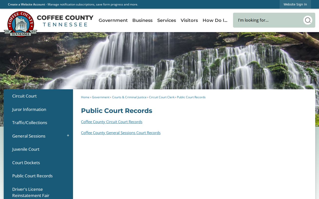 Coffee County warrant records: official court-records landing page
