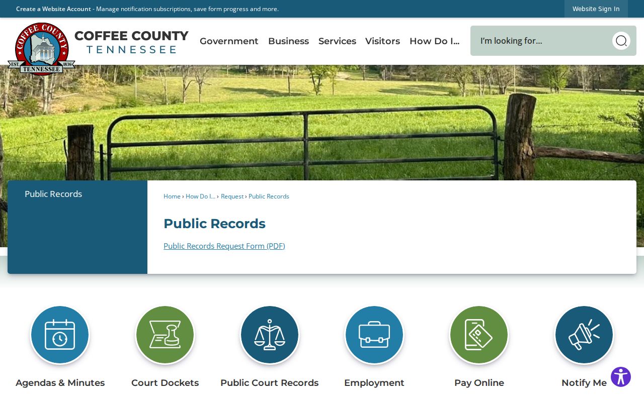 Coffee County warrant records: official public-records request landing page