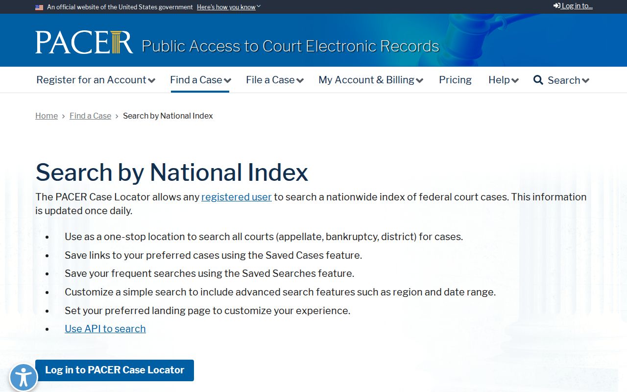 Coffee County federal warrant records: PACER Case Locator search interface