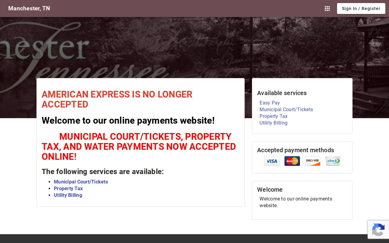 Manchester warrant records: municipal court and ticket payment vendor page