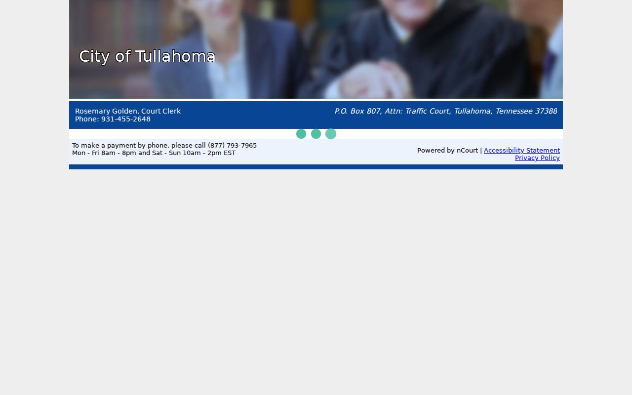Tullahoma warrant records: dynamic nCourt citation payment landing page