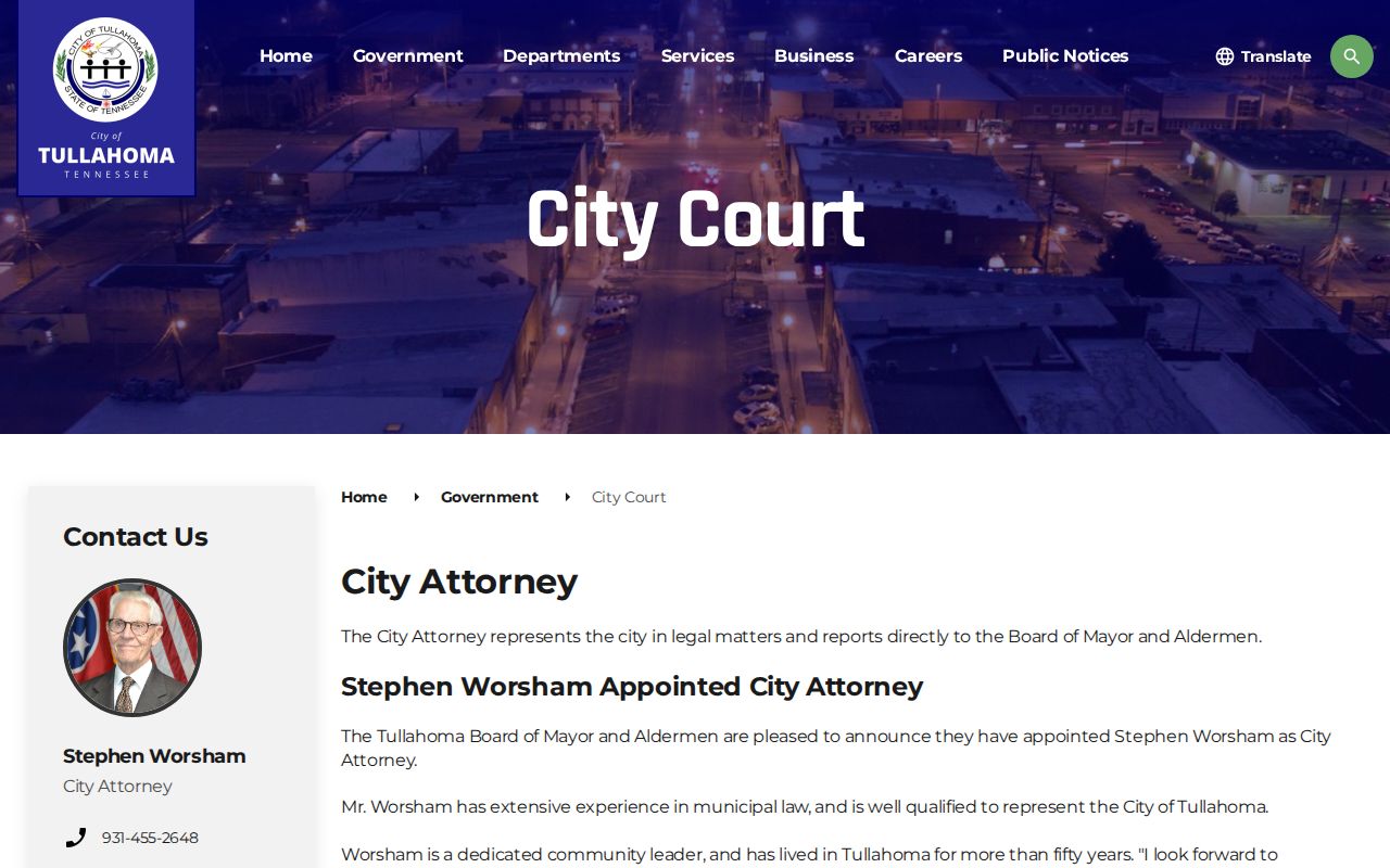 Tullahoma warrant records: City Court location and citation information